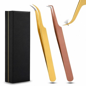 Ensemble de pinces professionnelles pour extensions de cils, courbées, de précision, pour isolation des cils, avec boîte cadeau de luxe - Product Image 1