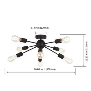 Lampadario Sputnik Moderno a 8 Luci, Nero, Semi-Incasso, Illuminazione a Soffitto, Stile Industriale Vintage Mid-Century Starburst - Product Image 2