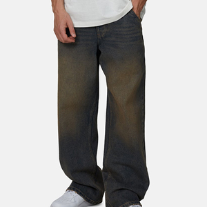 Men's Straight Leg Stonewashed Denim Jeans Midweight Cotton Casual Loose Fit Autumn Wear - Product Image 1