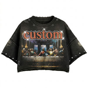 Custom Logo Casual Oversized Street Style T-Shirt Frayed Rhinestone <b>Knitted</b> Shorts Fashion Summer <b>Set</b> Breathable T-Shirt <b>Set</b> - Product Image 3