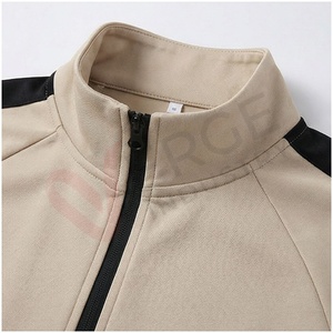 Ensemble de survêtement unisexe beige VERGE INDUSTRY, manches longues, col montant, fermeture éclair sur le devant, couleur unie, respirant, décontracté, pour l'automne - Product Image 4