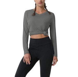 Camisetas de Manga Larga para Mujer, Cuello en V, Color Sólido, Corte Regular, Tejido Jersey de Secado Rápido, Ropa Casual para Todas las Temporadas - Product Image 4