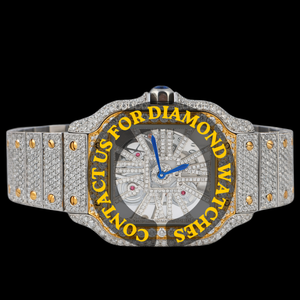 Latest Design Square <b>Case</b> Two Tone Skeleton Dial Full Iced Moissanite Diamond White Gold Quartz Hip Hop Style Bust Down <b>Watch</b> - Product Image 1
