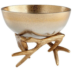 Tazón martillado de acero inoxidable con soporte de hoja de aluminio, mesa de salón de fundición de aluminio, cuenco decorativo de lujo para servir - Product Image 3