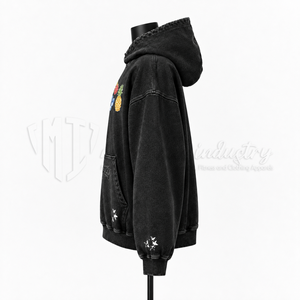 Men’s Black Oversized Hoodie Custom <b>Star</b> Print Cotton French Terry Pullover Sweatshirt Streetwear Casual Hoodie Wholesale - Product Image 5