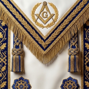 Luxury Embroidered Water Resistant Masonic <b>Apron</b> Square V-shaped Flap <b>White</b> Fabric Blue Border Gold Fringe Sew-On Badge - Product Image 4