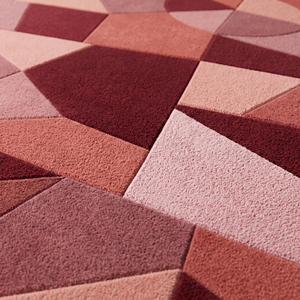 Pink Red Rectangle Geometric Wool <b>Rug</b> Eco Friendly Hand Tufted <b>Thick</b> <b>Pile</b> Modular Circle Faceted Block Pattern for Modern Living - Product Image 4