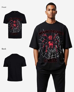 T-shirt tricoté pour homme style américain, logo personnalisé, 100% coton, coupe classique, délavé à l'acide, grammage lourd, motif araignée, lettres vintage - Product Image 6