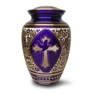 Urne funéraire en or violet avec motif croix, style européen, pour cendres d'adultes, fournitures funéraires - Product Image 1