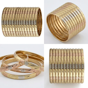 Nueva Llegada ORO-Z Juego de Brazaletes Geométricos Tricolor Chapados en Oro de Alta Calidad para Mujer, Joyería Étnica Tradicional para Uso Diario, Personalizable - Product Image 4