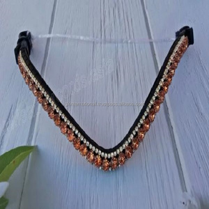 Bande de sourcils de cheval en cuir incurvé profond de qualité supérieure avec décoration en or rose et cristaux clairs fabricant de gros indien - Product Image 3