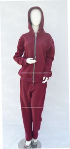 Ensemble de survêtement 2 pièces pour femme, couleur bordeaux, coupe classique, en polyester/coton épais, collection automne, fournisseur OEM de marque privée - Product Image 3