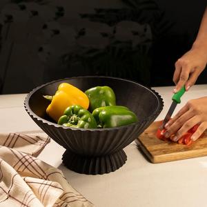 Cuenco de Madera de Mango Estilo Vintage con Diseño Tallado a Mano para Exhibición de Frutas o Decoración del Hogar, Base de Pedestal, Suministro de Fábrica - Product Image 2