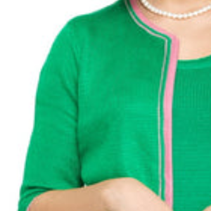 Suéter de punto con cremallera verde y rosa para mujer, cárdigan de dos tonos con cremallera, manga larga, bloques de color, estilo casual, bordado personalizado. - Product Image 3