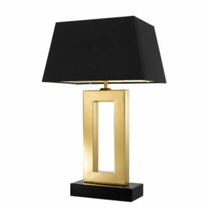 Shiny Brass <b>Table</b> Lamp With Black Fabric Rectangular Shade For Bedroom Decor E27 <b>LED</b> <b>Light</b> Source Switch Control - Product Image 5