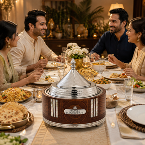 Casserole isolante de luxe en bois artisanal Marvel avec couvercle en acier inoxydable style tagine et incrustation de nacre, idéale pour les plats chauds de qualité supérieure - Product Image 2