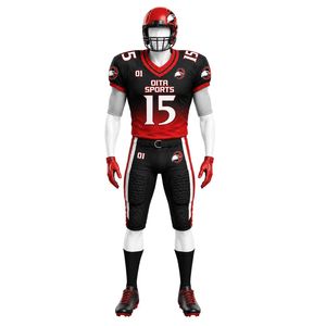 Red & Black American Football Jersey Set with Matching Protective <b>Compression</b> Shorts for Training and Match Play - Product Image 1