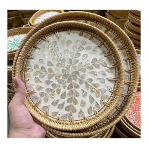 Handmade Woven Serving <b>Tray</b> with Floral Pattern and Natural Finish for Residential Use - Product Image 1