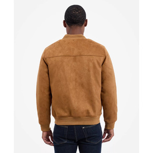 <b>Men</b> <b>Suede</b> Bomber <b>Jacket</b> Stand Collar Zipper Closure Casual Regular Fit Autumn Outerwear Solid Color - Product Image 6