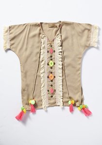 Túnica tipo caftán para mujer, túnica corta con bordado y cuentas, estilo clásico, para vacaciones, Verano - Product Image 5
