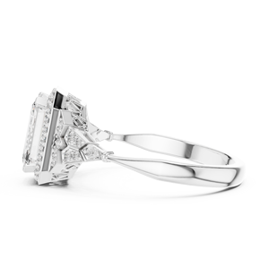 Bague de fiançailles Vinson Project Modern Halo Moissanite Art Déco, certifiée GRA, taille émeraude, pierres latérales géométriques, en acier inoxydable - Product Image 3