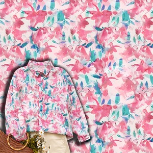 Chemise en lin mélangé coton-lin légère et bio Jardin Aquarelle avec imprimé floral numérique multicolore fuchsia, style uni pour garçons - Product Image 1
