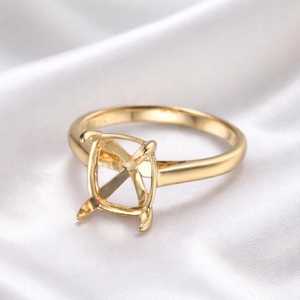 925 Sterling <b>Silver</b> 9x7mm Cushion <b>Ring</b> Blank Prong Setting Semi Mount Gold Plated <b>Solitaire</b> Gemstone <b>Ring</b> Base - Product Image 4