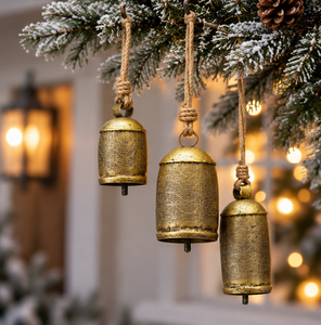 Juego de campanas navideñas de Metal de latón AK de 3 acabados rústicos con campanas colgantes de cuerda Premium para decoración navideña/Decoración de pared - Product Image 2