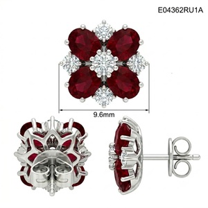 Pendientes de Oro de 18K con Rubíes Naturales Ovalados y Diamantes en Racimo, Diseño Floral, Venta al por Mayor, OEM, para Regalo, Oro Personalizado en Quilates y Color - Product Image 5