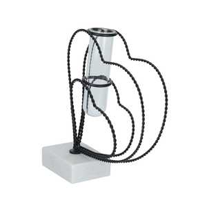 Jarrón de Mesa Moderno y Elegante de Metal Negro con Base de Mármol, 27.5 cm de Altura, para Agua, Centro de Mesa Decorativo - Product Image 3