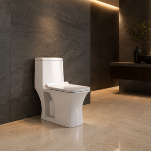 Inodoro Minimalista de Una Pieza Alargado con Doble Descarga, Botón de Pared, Montaje en Suelo, Porcelana, Sifón en S, Fácil Limpieza, Accesorio de Baño - Product Image 3