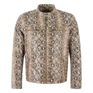Blouson moto en cuir imprimé peau de serpent pour homme, col montant, fermeture éclair, manches classiques, style motard automne - Product Image 1