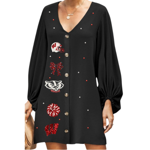 Gran Oferta: Vestidos de Algodón para Mujer con Cuello en V, Diseños Novedosos para Equipos Escolares de Día de Partido, Personalizados OEM, con Parches de Béisbol con Cuentas - Product Image 3