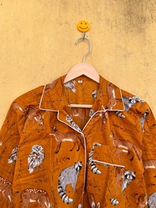 Conjunto de Pijama de Algodón con Estampado Animal para Mujer, Manga Larga, Cuello Mao, Ropa de Dormir Informal, Tejido Suave, Estilo Primavera - Product Image 4