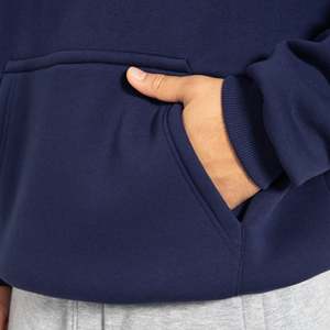 Nouveau design 2026 – Sweat à capuche bleu marine pour homme, coupe classique, en molleton de coton, couleur unie, avec poche avant – Vente en gros - Product Image 3