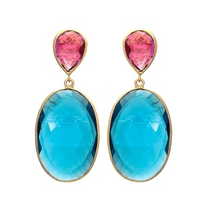 Boucles d'oreilles pendantes en argent sterling 925 pour femmes, tendance 2024, tourmaline poire et ovale bleu hydro, bijoux - Product Image 1