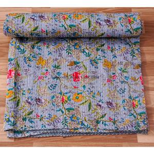 Nouvel arrivage : Couvre-lit Kantha imprimé fait main, réversible, vintage, écologique, toutes saisons, double taille, 100 % coton biologique - Product Image 5