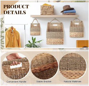 Handmade <b>Wall</b> Hanging Water hyacinth & Seagrass Grass Toy <b>Basket</b> Natural Woven <b>Storage</b> Organizer - Product Image 5