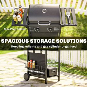 Grill a Gas Propano da 18000 BTU con 2 Bruciatori, Griglia di Riscaldamento, Termometro, Contenitore per Grasso e Bruciatori Laterali per Pizza - Product Image 6