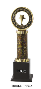 Trophée modèle 736 A B C avec gravure Star Design, trophée sportif durable en métal avec base en bois noir - Product Image 4