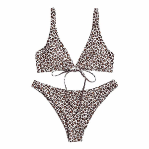 Leopard Print <b>Bikini</b> <b>Set</b> Women High Cut Two Piece Adjustable Strap Triangle Top Swimwear Beachwear Summer Fashion Wholesale - Product Image 6