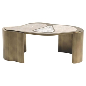 Mesa de centro de diseño moderno en latón con incrustaciones de ágata, mesa de centro de lujo de diseño contemporáneo en latón. - Product Image 4