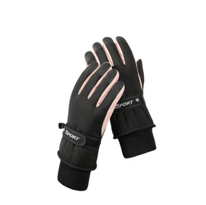 Guantes de esquí con dedos completos, negros, de poliéster, con aislamiento térmico, cierre de gancho y bucle, unisex, para actividades al aire libre en invierno - Product Image 1