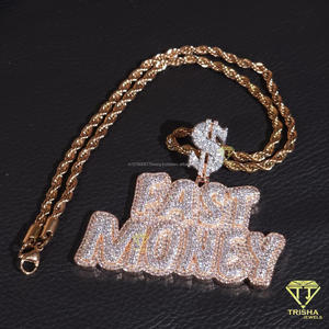 Collier pendentif rappeur Fast Money, bijoux hip-hop avec diamant de laboratoire, chaîne personnalisée - Product Image 4