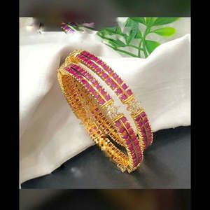 <b>Ruby</b> American Diamond Embellished Bangles in White Gold 18K Gold & Rose Gold Plated for Wedding Engagement & Party - Product Image 2