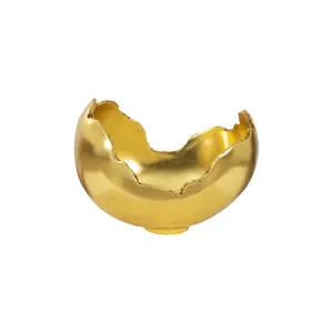 Premium Handmade Fruit Bowl with Contemporary Open Wire Metal Frame Designer ConstructionGolden Plastic Egg Shell Bowl Round - Product Image 3