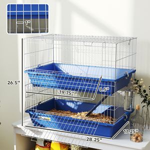 Jaula de 2 niveles para animales pequeños, para cobayas, hurones, chinchillas, con fondo profundo, comedero y bebedero interiores, 2 puertas - Product Image 3
