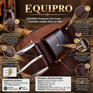 Ceinture en cuir de vachette véritable marron pour homme Equipro, boucle à ardillon argentée, rayée, vintage, décontractée, durable, longueur personnalisable - Product Image 4