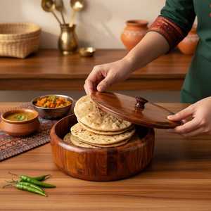 Boîte à chapati multifonctionnelle en bois de manguier |   Conteneur de rangement artisanal |   Organisateur en bois pour la cuisine et la maison - Product Image 6