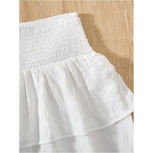 <b>White</b> Women's Elastic Waist A-Line <b>Mini</b> <b>Skirt</b> <b>Ruffles</b> Asymmetrical Design Button Decoration Solid Luxury Style All Seasons - Product Image 2